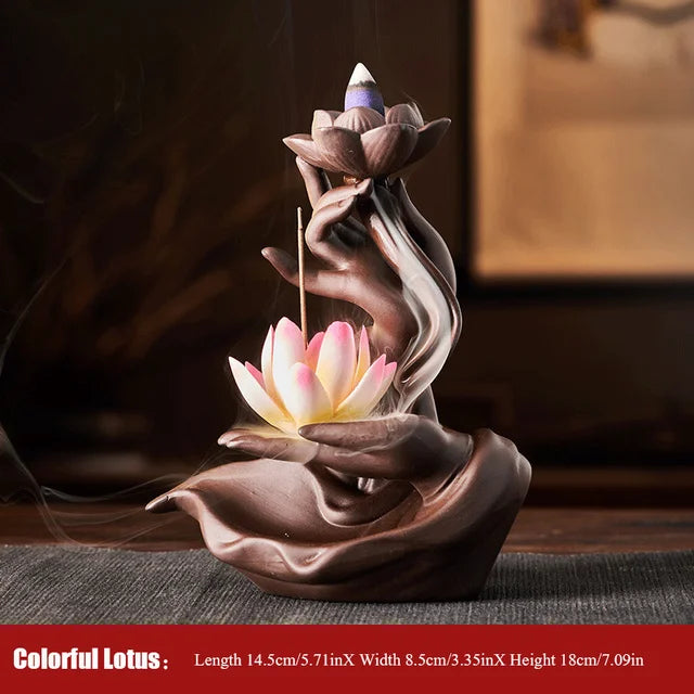 Ceramic lotus incense and cone holder