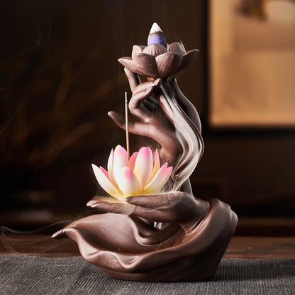 Ceramic lotus incense and cone holder