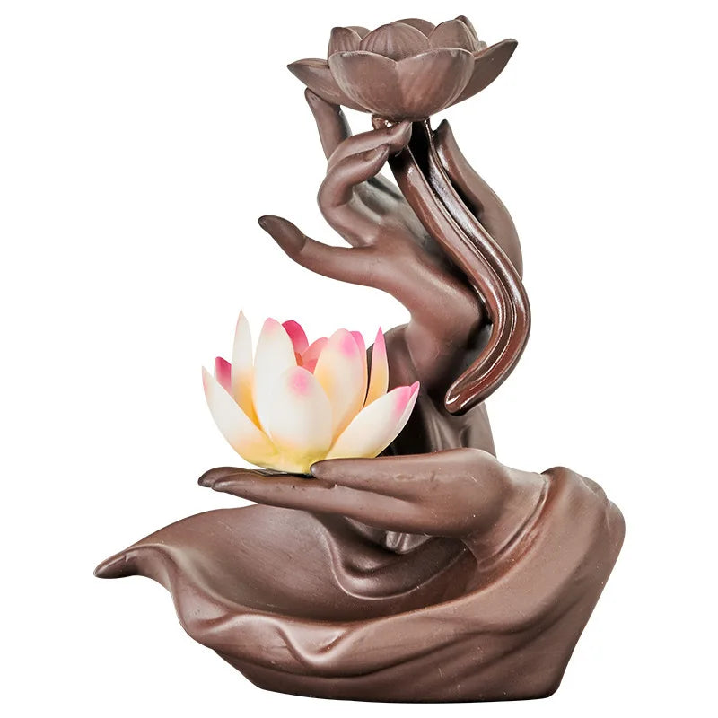 Ceramic lotus incense and cone holder