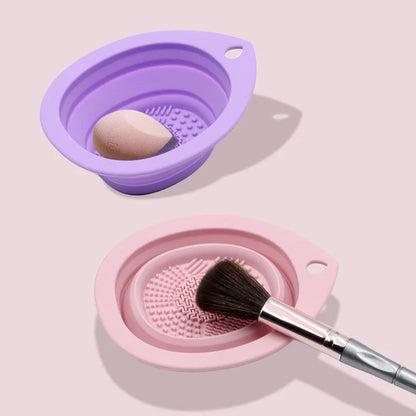 Silicone foldable makeup brush bowl