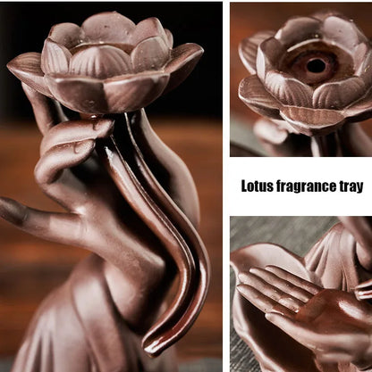 Ceramic lotus incense and cone holder